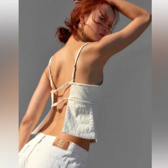 Free People James Linen Top Cropped NWT Optic White Size XL - Picture 1 of 9